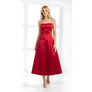David's Bridal Radiant Red Midi Dress
Size M  Bow